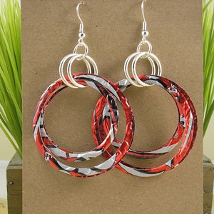 Stacked Hoop Circle Earrings.  Recycled Soda Soda Art.  DOUBLE-sided.Embossed.  Dr Pepper