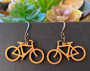 Bicycle Cherry Wood Earrings.  Laser Cut. Shop Name: jillmccp  JMP Designs.