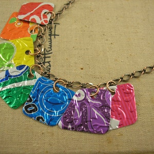 7 Pieces of 8 Necklace. DOUBLE-sided and Embossed. Recycled Soda Can Art. RAINBOW image 3