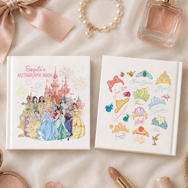 Personalized Princess Signature Autograph Book, Princess Memory Book, Coquette Princess Book, Watercolor Princess Memory Book