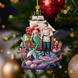 Personalized Ariel Christmas Ornament 2025, Custom The Little Mermaid, Trips Princess Decor, Prince Eric Xmas Keepsake, Flounder Sebastian