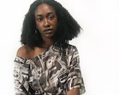 Lia - Grey Abstract Sheer Off Shoulder Top