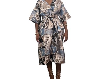 Handmade Luxury Multi-Abstract Brocade Kimono Midi Robe