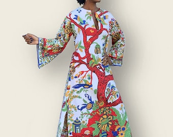 Tree of Life Kaftan Caftan Dress/Vacation/Cruise/Resort/Maxi Dress/Cotton Maxi dress/Floral Maxi Dress