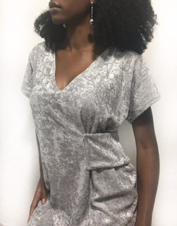 grey crushed velvet dress