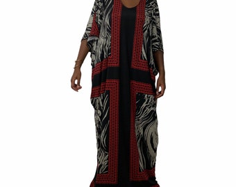 Black Red White Tiger Print Caftan/Kaftan/Maxi Dress/loungewear/Vacation/Cruise