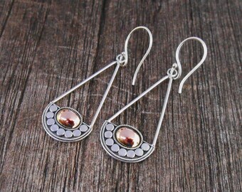 Sterling Silver gold 18 ct foil dangle earrings, Handmade earrings silver length 47 mm.