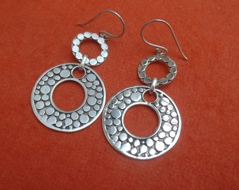 Boucles d'oreilles pendantes doubles anneaux en argent sterling, Boucles d'oreilles pendantes en argent faites main longueur : 2,25 pouces