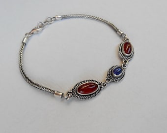 Bracelet en argent sterling pierres précieuses de cornaline kyanite, bijoux uniques faits à la main, cadeaux de bijoux, bracelet en argent sterling, bracelet pour femmes, hommes