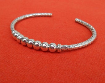 Solid bangle sterling silver bracelet seven movable spherule, Silver Handmade bracelet, silver bracelet 0.5x17.9 cm