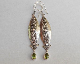 Superbes boucles d'oreilles pendantes en argent et en péridot vert, boucles d'oreilles faites main pour femmes, péridot, longueur 6,5 cm