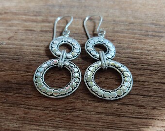 Boucles d’oreilles pendantes à double anneaux en argent sterling, boucles d’oreilles pendantes en argent faites à la main longueur : 2,25 pouces