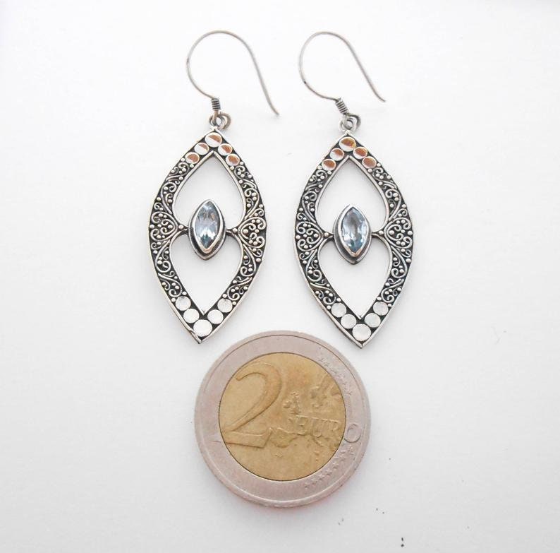 women handmade earrings Jewelry gift Awesome Sterling silver dangle blue topaz gemstone earrings Birthstone silver dangle earrings