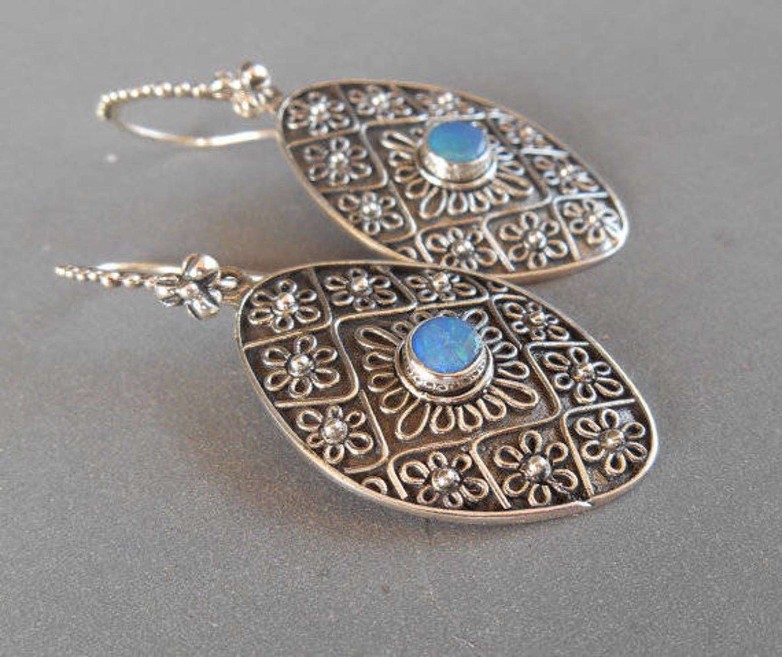 Handmade Silver Sterling Opal Dangle Earrings, 4 Cm Long, Opal Etsy