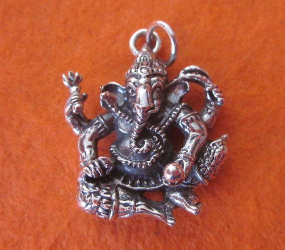 Sterling Silver Pendant Hindu Ganesha, Charm Pendant Handmade Jewelry Powerful Mantra, Good Luck