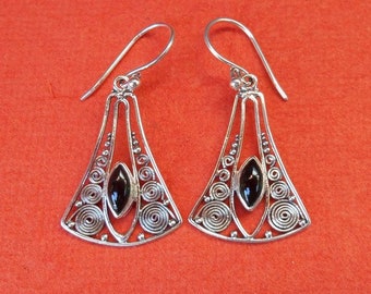 Belles boucles d'oreilles pendantes en argent sterling avec onyx noir, boucles d'oreilles pendantes en argent de 1,50 pouce de long, Onyx