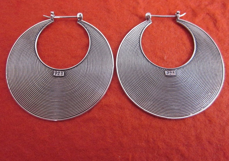 sterling silver Ethnic Sterling Silver Hoop Earrings 1.60 inch diameter jewelry gift woman earrings handmade silver hoop earrings