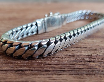 Elegant Heavy thick solid sterling Silver bracelet, Handmade silver Bracelet 8 mm. width