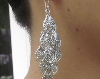 Boucles d'oreilles lustre en argent, boucles d'oreilles lustre en argent sterling, boucles d'oreilles lustre longueur 7,6 cm, bijoux faits main