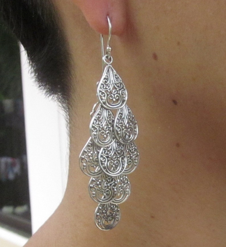 Chandelier Silver earrings, sterling silver Chandelier earrings, chandelier earrings length 7.6 cm, Handmade jewelry image 1