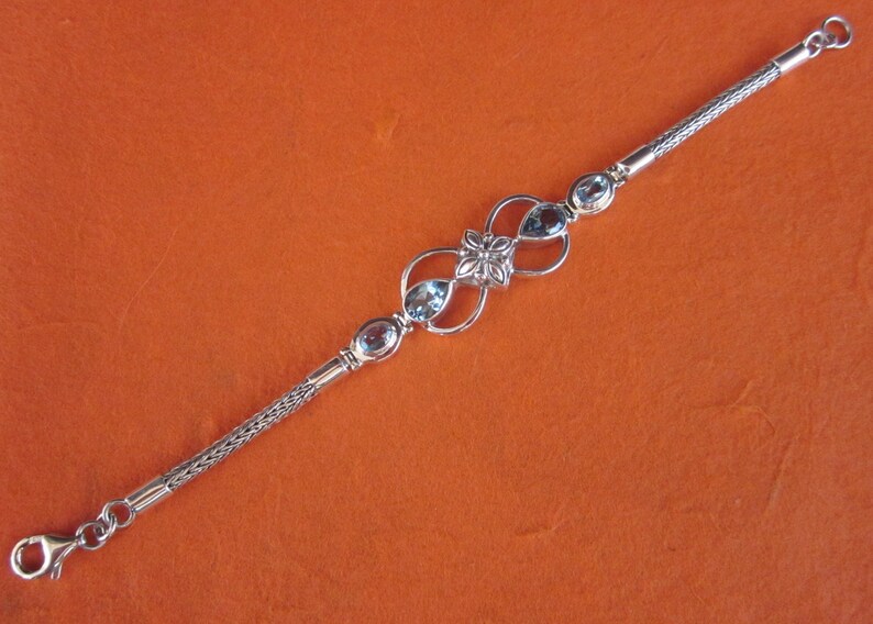 Chain Sterling Silver bracelet Handmade silver Bracelet chain women Jewelry gift Sterling Silver blue topaz Bracelet
