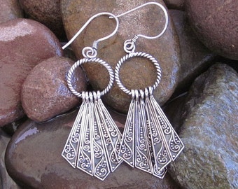 Sterling Silver tribal style Dangle Earrings , Elegant Handmade Dangle earrings , sterling silver earrings, women silver dangle earrings