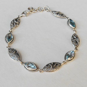 Silver sterling blue Topaz gemstone bracelet, Unique Handmade Jewelry silver bracelet, different sizes available image 2