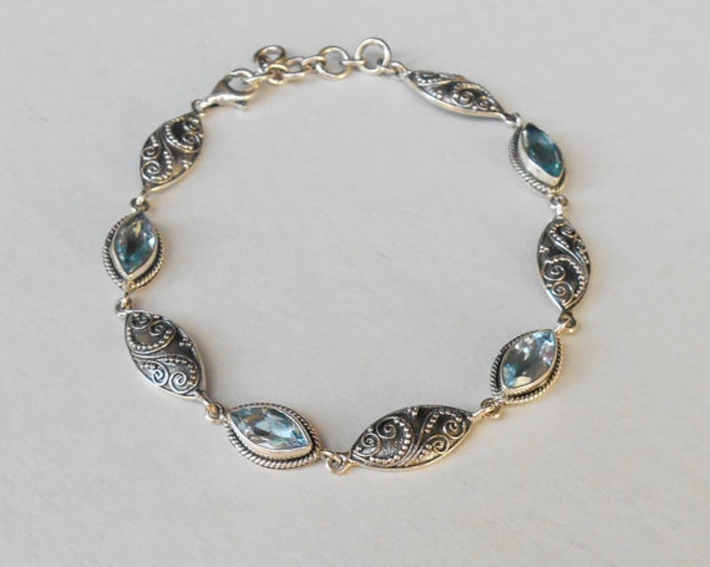 Silver sterling blue Topaz gemstone bracelet, Unique Handmade Jewelry silver bracelet, different sizes available image 2