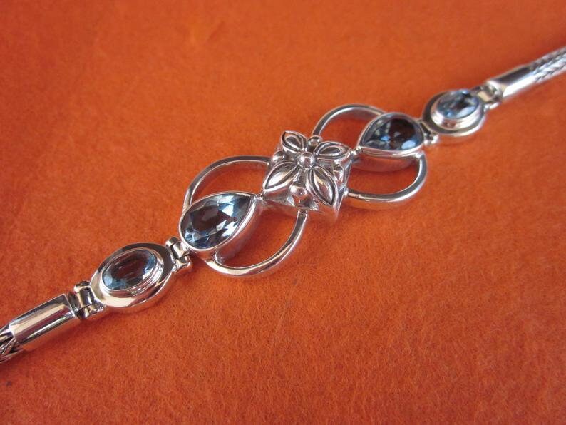 Chain Sterling Silver bracelet Handmade silver Bracelet chain women Jewelry gift Sterling Silver blue topaz Bracelet