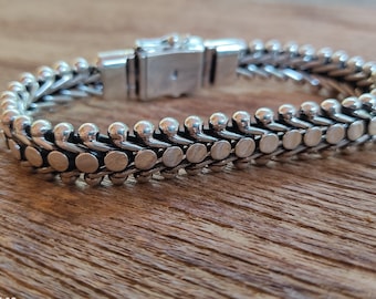 Elegant Heavy thick solid Silver bracelet, Handmade chain silver bracelet 10 mm. width,