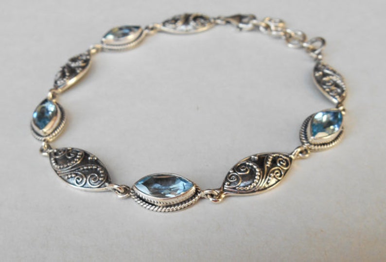 Silver sterling blue Topaz gemstone bracelet, Unique Handmade Jewelry silver bracelet, different sizes available image 3
