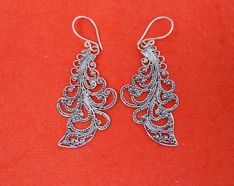 Sterling Silber Ohrringe, Bali Kunst des handgemachten Schmucks, Silberohrringe 5,5 cm lang