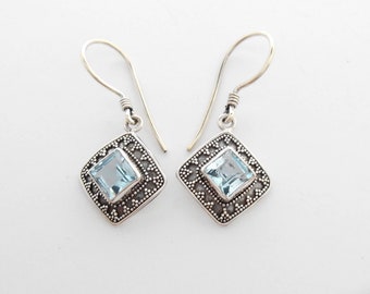 Topaz silver dangle earrings, Elegant Balinese Silver blue Topaz gemstone dangle Earrings, Friday Birthstone