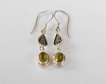 Summer Sterling Silver peridot dangle Earrings/ Handmade silver dangle earrings length 4 cm , peridot