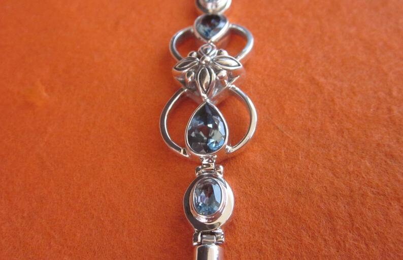 Chain Sterling Silver bracelet Handmade silver Bracelet chain women Jewelry gift Sterling Silver blue topaz Bracelet