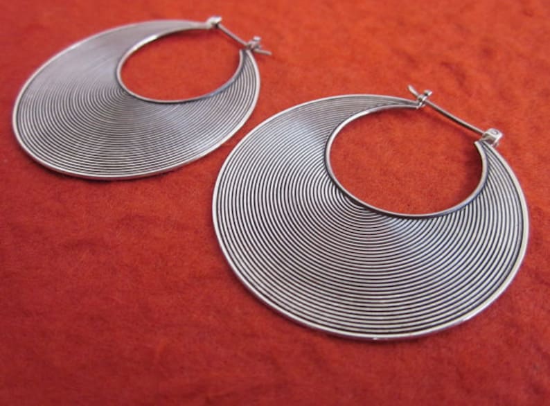 sterling silver Ethnic Sterling Silver Hoop Earrings 1.60 inch diameter jewelry gift woman earrings handmade silver hoop earrings