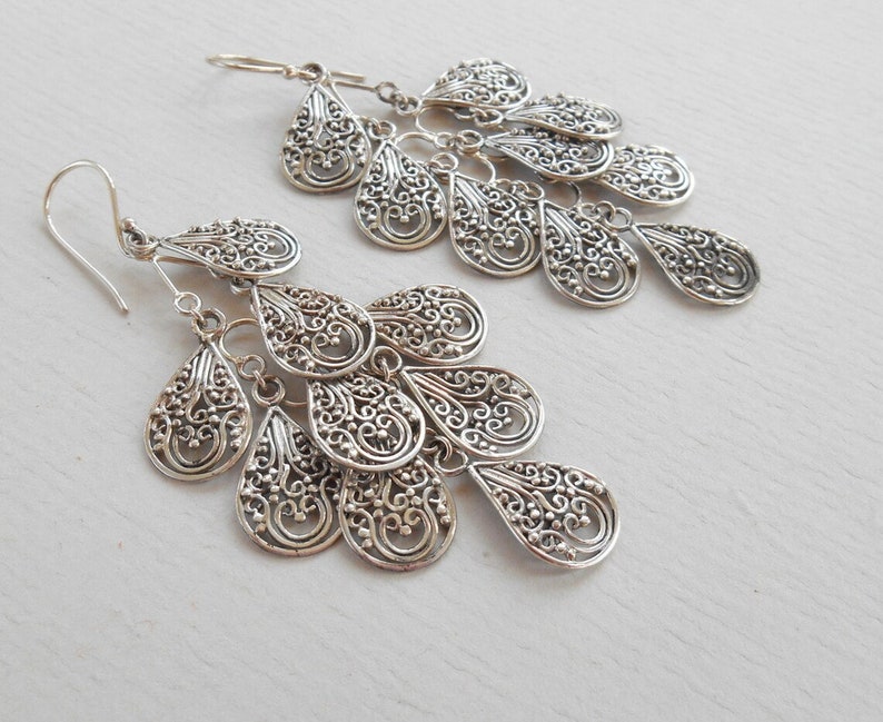 Chandelier Silver earrings, sterling silver Chandelier earrings, chandelier earrings length 7.6 cm, Handmade jewelry image 3