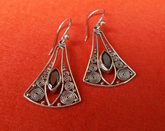 Handmade Sterling Silver garnet gemstone dangle Earrings, garnet gemstone earrings length: 39 mm.