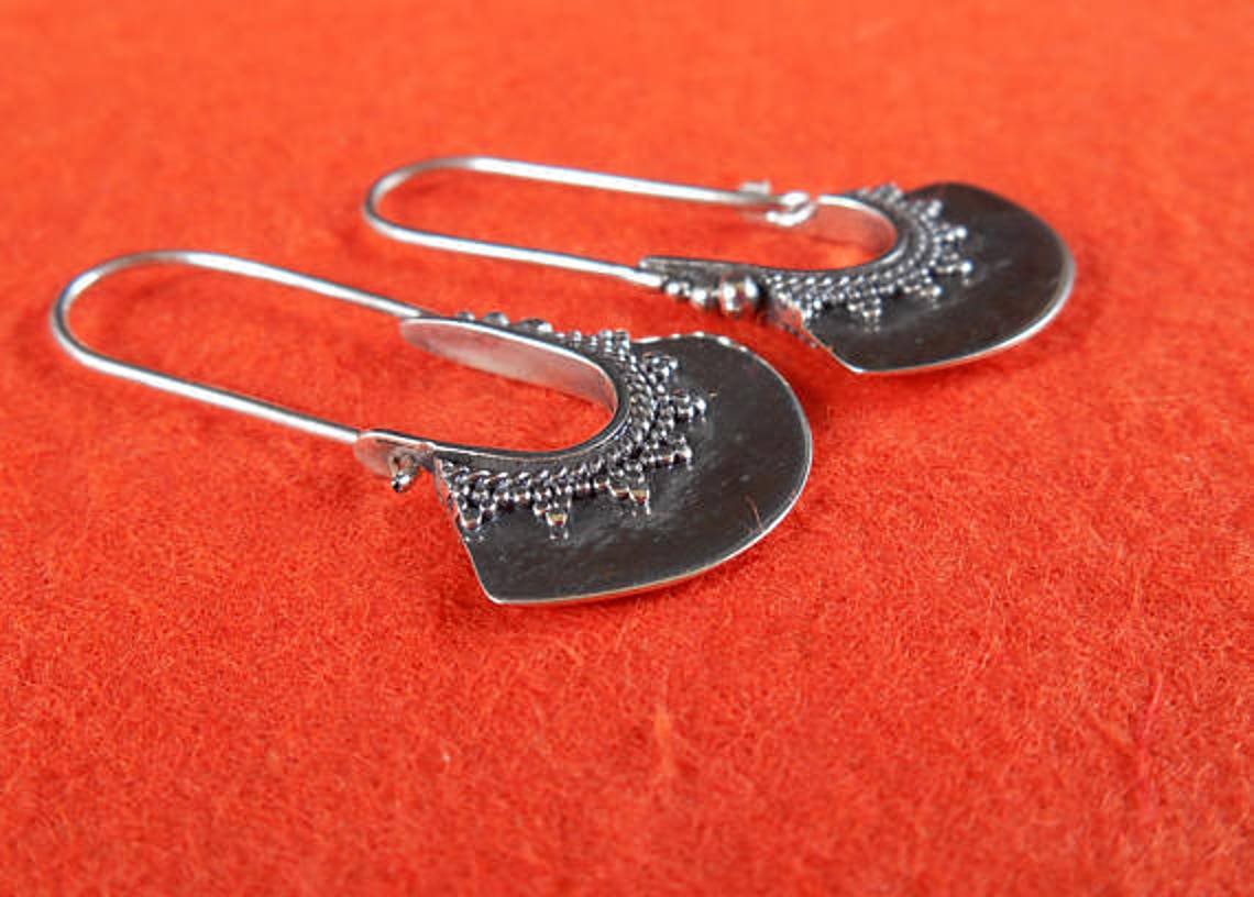 Sterling Silver Hoop Earrings, Engraved Design with Gold Vermeil Finish Ball
