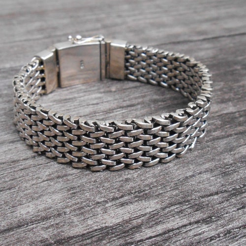 Elegant Solid Thick Sterling Silver Bracelet Handmade Silver Etsy