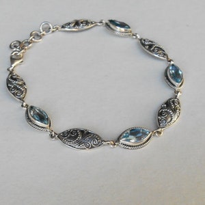 Silver sterling blue Topaz gemstone bracelet, Unique Handmade Jewelry silver bracelet, different sizes available image 1