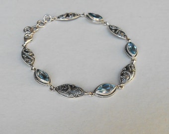 Bracelet en argent sterling avec topaze bleue, bracelet en argent bijoux faits main uniques, différentes tailles disponibles