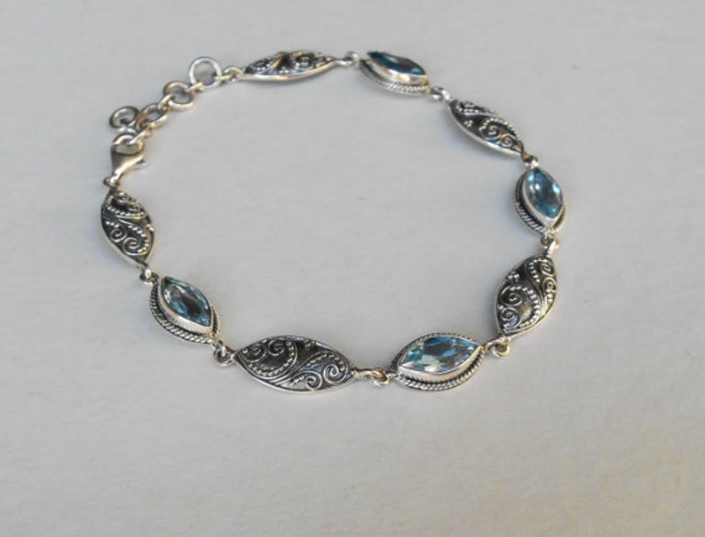 Silver sterling blue Topaz gemstone bracelet, Unique Handmade Jewelry silver bracelet, different sizes available image 1