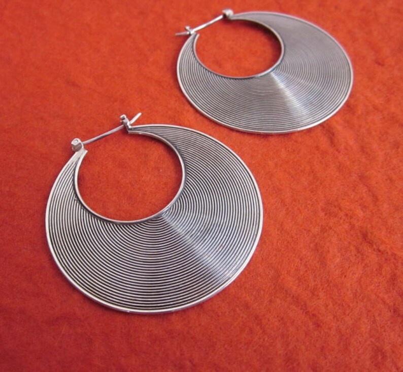 sterling silver Ethnic Sterling Silver Hoop Earrings 1.60 inch diameter jewelry gift woman earrings handmade silver hoop earrings
