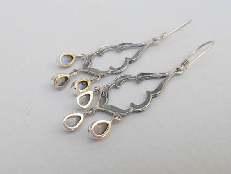 Boucles d'oreilles pendantes en argent sterling faites à la main, pierres précieuses de pierre de lune, boucles d'oreilles pendantes en argent, bijoux faits main, boucles d'oreilles pendantes en argent, cadeaux pour elle image 4