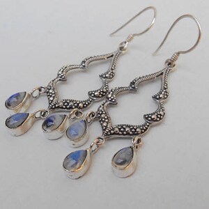 Boucles d'oreilles pendantes en argent sterling faites à la main, pierres précieuses de pierre de lune, boucles d'oreilles pendantes en argent, bijoux faits main, boucles d'oreilles pendantes en argent, cadeaux pour elle image 3