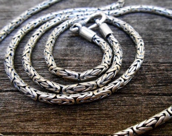 Borobudur Chain solid sterling Silver necklace Handmade silver, 3mm thick chain necklace, request your length