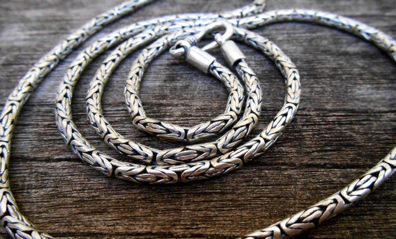 Borobudur Chain solid sterling Silver necklace Handmade silver, 3mm thick chain necklace, request your length image 1