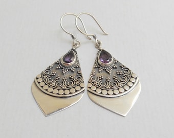 Silver sterling genuine amethyst gemstone dangle Earrings , silver dangle earrings, silver jewelry, silver earrings dangle, Gifts idea