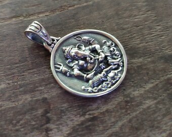 Balinese Hindu Ganesha Amulet charm silver Pendant , size: 3.4x2.3 cm